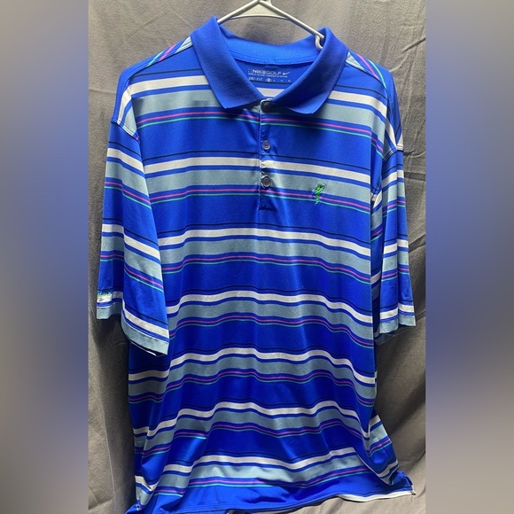 3 Nike Fit Dry Golf Polo Shirts XXl Blue Green Striped - Picture 2 of 12